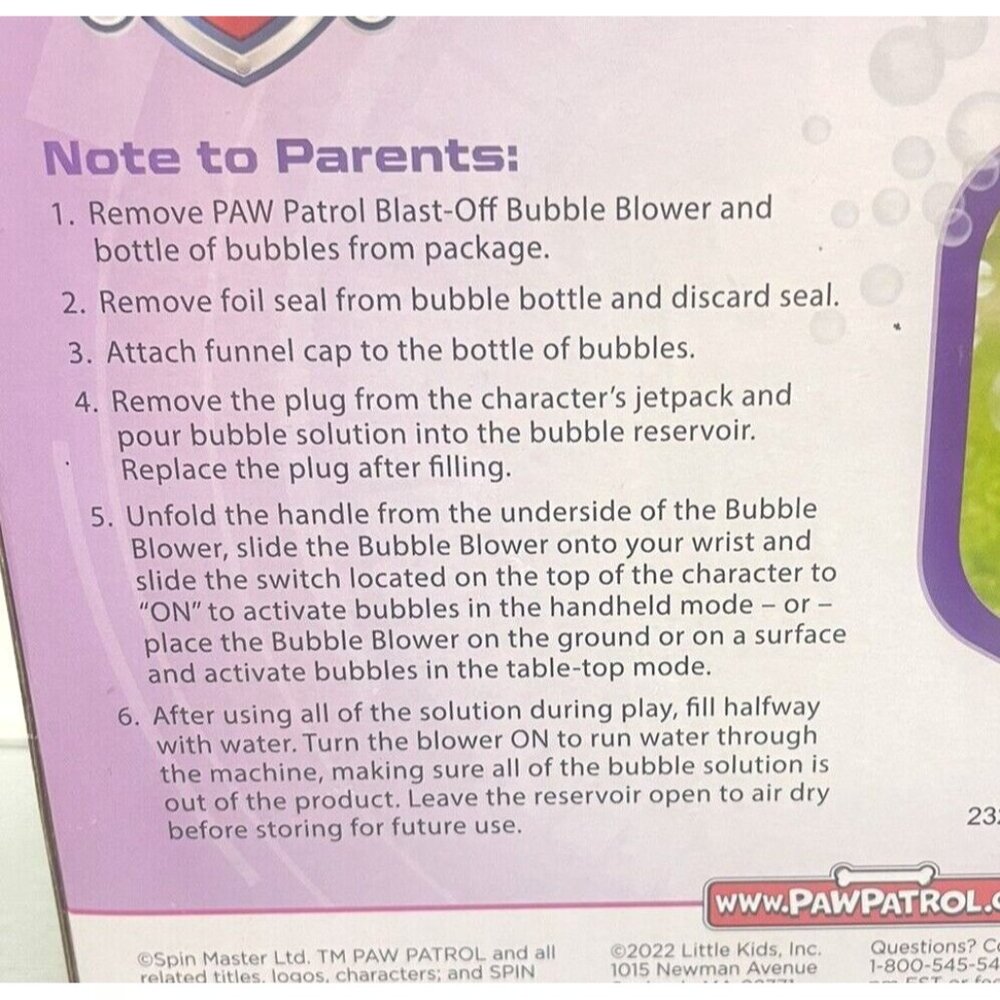 Paw Patrol Blast Off Bubble Blower Skye Nickelodeon Ages 3+ No-Spill - Picture 3 of 11